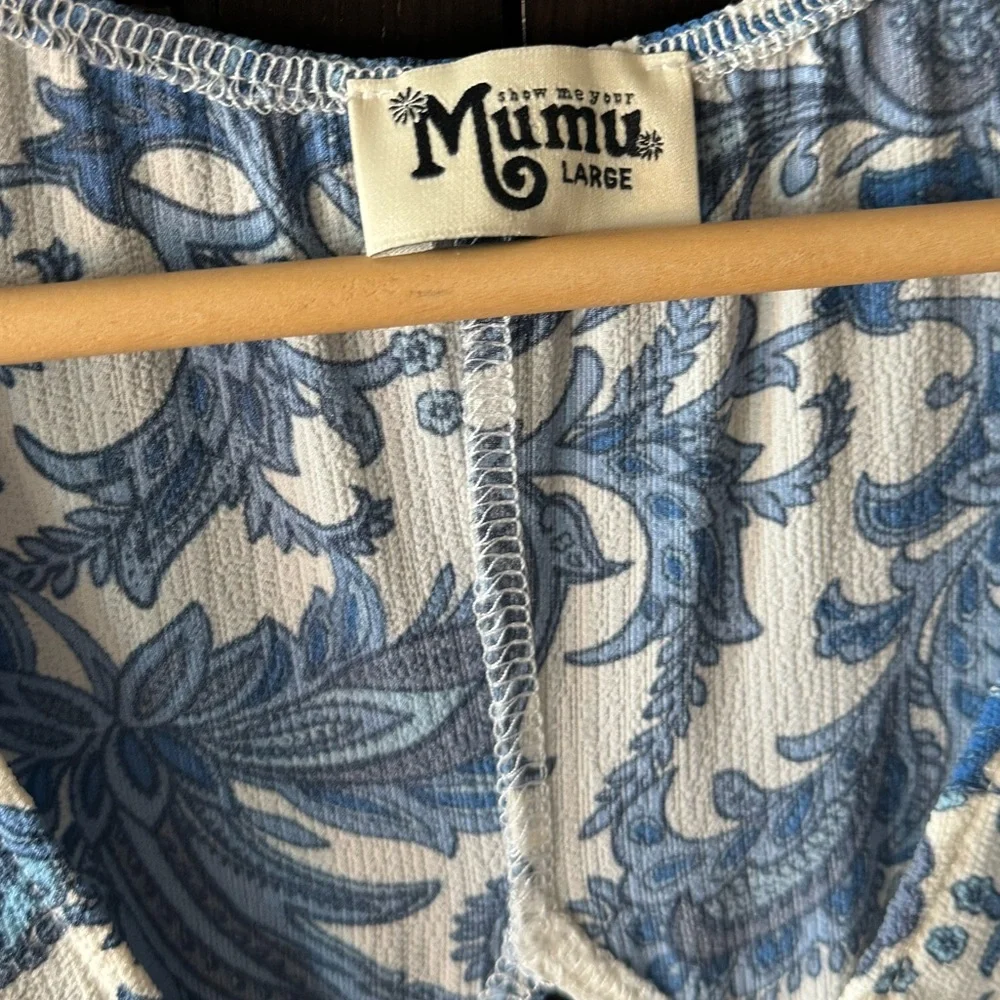 Show Me Your Mumu Antiqua Stretch Ibiza Blue White Floral Dress EUC - Picture 8 of 16